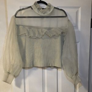 Zara Sheer Mint Green Blouse with Ruffles